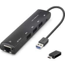 Uravas Store USB Type-C 3.2 Gen1 Hub Gigabit Lan 4 Port 5 Gbps Siyah HDX7897