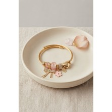 Fiyonk Charmlı Pembe Renk Gold Bileklik