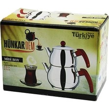Uravas Store Midi Boy Küre Çelik Çaydanlık Seti Renkli Bakalit Kulp Üst Demlik: 0.5lt - Alt Suluk: 0.75LT Kendinden Süzgeçli (5047)