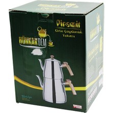 Uravas Store Piramit Orta Boy Çelik Çaydanlık Seti - Takımı Renkli Bakalit Kulp Üst Demlik : 1.1lt - Alt Suluk: 2lt Kendinden Süzgeçli