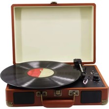 Ronanna Taşınabilir Çantalı Retro Bluetooth Hoparlörlü Pikap Radyo USB Mp3 33/45/78 Plak Çalar Kahverengi