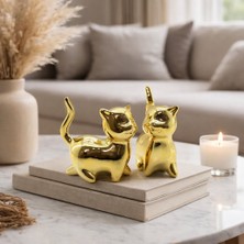 Hediye Bahçesi Kedi Tasarımlı Biblo - Büyük Boy - Seramik - Parlak Altın