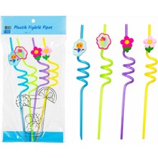 Ronanna Buğz Kıvrımlı Renkli Plastik Pipet - Figürlü Tasarım - 4'lü Paket