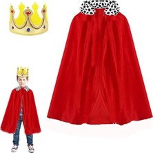 Uravas Store Çocuk Boy Kral Pelerini 90 cm ve Yumuşak Eva Kral Tacı Altın Renk (5047)