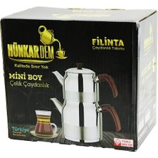 Uravas Store Filinta Mini Boy Çelik Çaydanlık Seti Çift Kapaklı Renkli Bakalit Kulp Üst Demlik: 1lt - Alt Suluk: 1.5lt Kendinden Süzgeçli (5047)