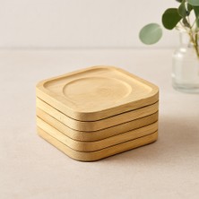 Uravas Store Bambu Ahşap Kare Çay Tabağı 9.7x9.7 cm - 6'lı Set