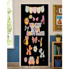 Promisebackdrop2 190X75CM Lastikli Kapı Süsü, Kumaş Kapı Giydirme, Welcome To Our Happy Place!, Sınıf Kapısı, Okul Etkinlik Kapı Süsü