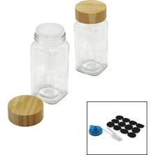 Uravas Store 12 Pcs Takım Kare Cam Baharatlık - Tuzluk Bambu Kapaklı (5047)