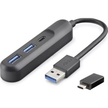 Uravas Store USB Type-C 3.2 Gen1 Hub 3 Port 5 Gbps Siyah U35G05