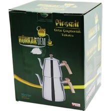 Uravas Store Piramit Orta Boy Çelik Çaydanlık Seti - Takımı Renkli Bakalit Kulp Üst Demlik : 1.1lt - Alt Suluk: 2lt Kendinden Süzgeçli (5047)