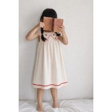 Cigit Kız Çocuk Müslin Nakışlı Elbise 2-5 Yaş Naturel Renk Maxi Stil ile Şık Tasarım