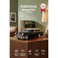 Renas Store Bluetooth Özellikli Siyah Nostaljik Radyo LED Işıklı USB Tf Fm Radyo Fonksiyonlu