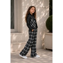 HC Kids Wear Deri Detaylı Ekose Takım - Siyah
