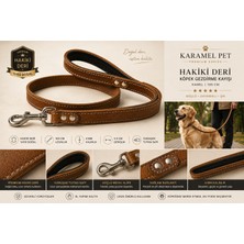 Renas Store Hakiki Deri Köpek Gezdirme Kayışı Kamel 100 cm Yumuşak Doulu Tutma Saplı