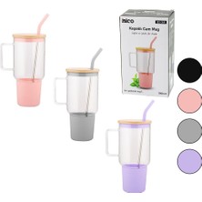 Renas Store Cam 1lt Matara Suluk Bambu Kapak Sızdırmaz Silikonlu Çelik Pipet Koruyucu Silikon Altlık ve Kılıf