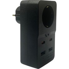 Renas Store Isıya Dayanıklı Termal Akım Korumalı 1 Priz Girişli 2 USB Girişli 2 Type-C Girişli Pirz (5528)