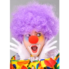 Renas Store Mor Renk Kıvırcık Afro Bonus Peruk Takma Saç ve Kırmızı Burun Seti (5528)