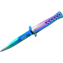 Renas Store Tac-Force 1111-D Titanyum Gökkuşağı Kamp Çakı 23 cm - Metal Sap, Yarı Otomatik