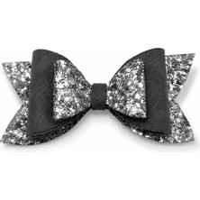 Vendly Glitter Detaylı Fiyonk Saç Tokası 9x5 cm Gri