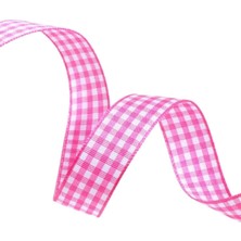 Vendly Pembe Tafta Ekoseli Kurdele 25 mm - 1 Metre