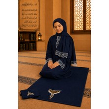 Defka Kendinden Şallı Kız Çocuk Namaz Elbisesi ve Taşınabilir Cep Seccadesi