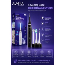 Renas Store Ultrasonic Şarjlı Elektrikli Akıllı Diş Temizleme Cihazı Beyazlatıcı 5 Mod 3+1 Başlık, Ipx8 Su Geçirmez Siyah