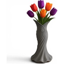 Vendly Plasti̇k Iskandi̇nav Bohem Kadin Plasti̇k 3D Vazo 22 cm Gri
