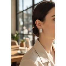 Renas Store Gümüş Renk Full Zirkon Taşlı Kare Halka Kadın Küpe