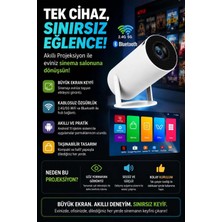 Renas Store Taşınabilir Sinema Projektörü Bluetooth Android 11 Akıllı Projeksiyon Wifi Beyaz