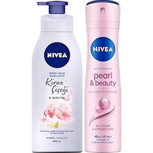 Renas Store Kadın Sprey Deodorant Pearl&amp;beauty 150ML, Kiraz Çiçeği Nemlendirici Vücut Losyonu 400ML