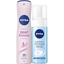 Renas Store Kadın Sprey Deodorant Pearl&amp;beauty, 48 Saat Anti-Perspirant Koruma 150ML ve Yüz Yıkama Köpüğü Canlandırıcı, Normal Ciltler 150ML