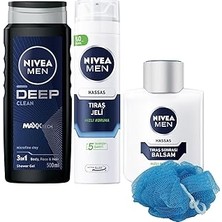 Renas Store Men Erkek Deep Dimension Duş Jeli 500ML, Hassas Tıraş Jeli ve Tıraş Sonrası Balsam 100ML, Lif Hediye