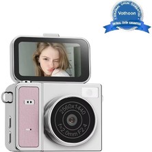 Renas Store 2k Mini Dijital Retro Video Kamera Flaşlı Dijital Vlog Mini Fotoğraf Makinesi Türkçe Menü Pembe