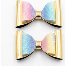 Vendly El Yapımı Işıltılı Suni Deri Glitter Toka Seti 2'li Fiyonk Sarı - Pembe