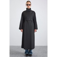 Olcay Dik Yaka Oversize Su Itici Özellikli Trençkot Siyah 6874
