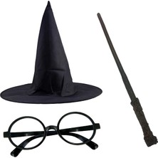 Renas Store Harry Potter Siyah Şapkası Harry Potter Gözlüğü Harry Potter Asası 3 Lü Set
