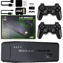 Renas Store Mini HDMI 4K Kablosuz Oyun Konsolu, 64GB Dahili Hafızalı ve Çift Kollu Siyah Tasarım