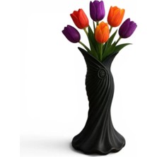 Vendly Plasti̇k Iskandi̇nav Bohem Kadin Plasti̇k 3D Vazo 22 cm Siyah