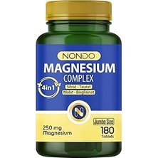 Renas Store Nondo Magnezyum Kompleks 180 Tablet Jumbo Boy 250 Mg 4 Form, Sitrat, Taurat, Malat, Bisglisinat