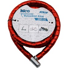 Renas Store Tüp Anahtarlı Metal Kafa Çelik Motor - Bisiklet Kilit Silindirik Spiral Kilit Kırmızı KILIF22MM x 200CM