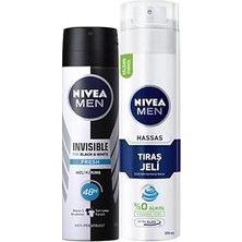 Renas Store Men Erkek Sprey Deodorant Black&amp;white Invisible Fresh 48 Saat Anti-Perspirant Koruma 150ML ve Men Hassas Tıraş Jeli 200ML