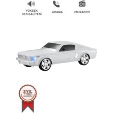 Renas Store Beyaz Araba Tasarım Bluetooth Özellikli USB Aux Fm Radyo ve LED Işıklı Hoparlör - Elektronik