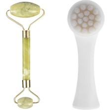 Renas Store 2li Set Çift Taraflı Cilt Temizleme Fırçası ve Yeşim Taşı Çift Taraflı Cilt Masaj Aleti
