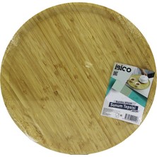 Renas Store YUVARLAK=38CM Ahşap Bambu Servis Sunum Tepsi - Tahtası