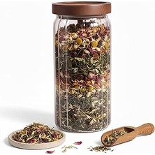 Renas Store Deconox Akasya Kapaklı Çizgili Cam Kavanoz (1000ML /1 Litre) | Hava Geçirmez, Modern Fitilli Tasarım Gıda Saklama Kabı | Kahve, Çay, Kuruyemiş ve Bakliyat Kavanozu (9X20CM)