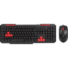 Renas Store USB Kablolu Klavye - Mouse Set Kırmızı Tuşlu Q Klavye 1600DPI Mouse