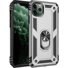 Renas Store Apple iPhone 11 Pro Max Kılıf Sofya Yüzüklü Silikon Kapak - Gümüş