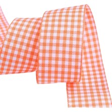 Vendly Turuncu Tafta Ekoseli Kurdele 25 mm - 1 Metre