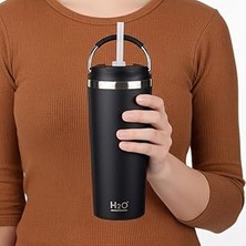 Renas Store Deconox 660 ml Pipetli Paslanmaz Çelik Termos Kupa - 4 Renk Seçeneği (Krem, Yeşil, Siyah, Mavi) - Büyük Boy (Venti) Sıcak ve Soğuk Tutan Mug (Siyah)