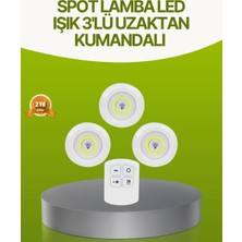Renas Store Uzaktan Kumandalı 3 Lü Kablosuz LED Spot Lamba Seti Yapışkanlı Pratik Kullanım